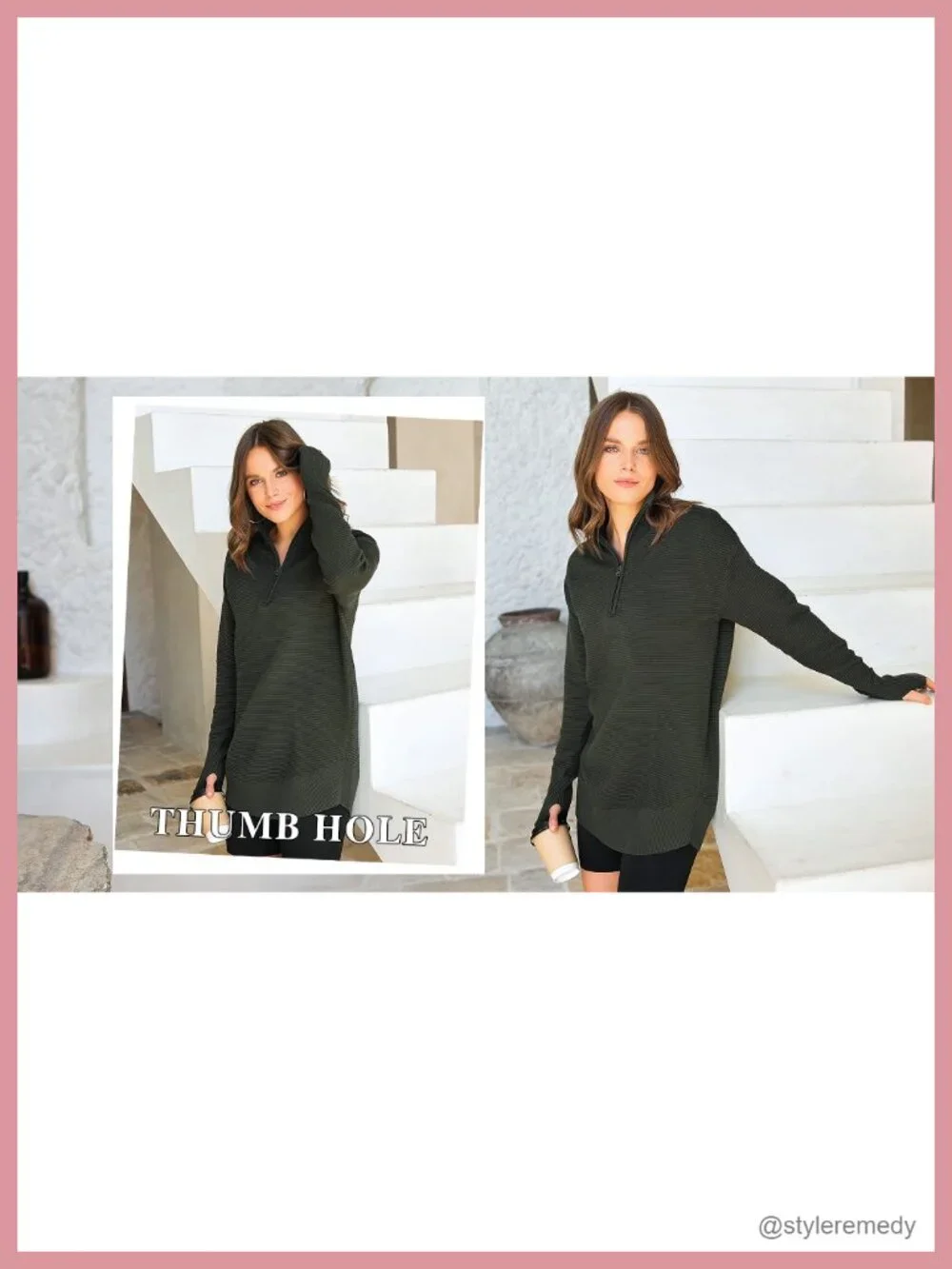 Women's Long Sleeve Quarter Zip Pullover Sweater Casual V Neck Knit Top Thumb